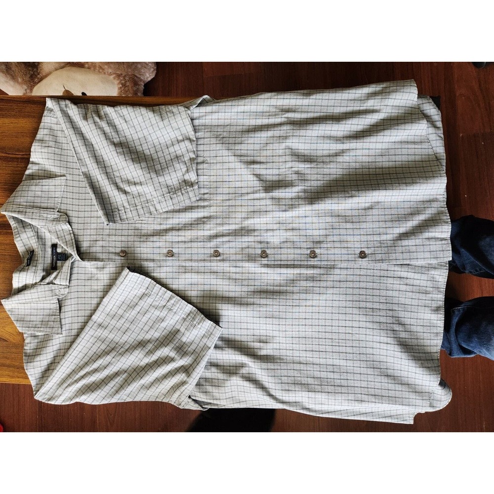 Men Van Heusen Studio No Iron Checkered Gray Blue Button Down Shirt 2xl